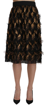 Dolce & Gabbana Black Gold Fringe Metallic Pencil A-line Skirt -   -  Dolce & Gabbana.